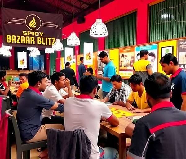 Spicy Bazaar Blitz tournament in Delhi with crowd watching